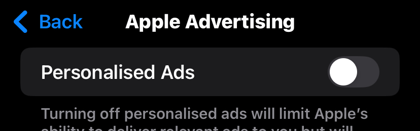 Apple Advertising Setings